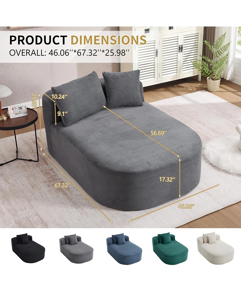 Streamdale Furniture 67.5" Indoor Corduroy Oversized Sleeper Sofa with Deep Seat Lounge