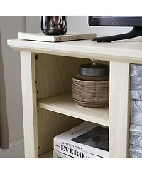 Streamdale Furniture Mantel Stone Tv Media Stand with Faux Stacked Stone Surround