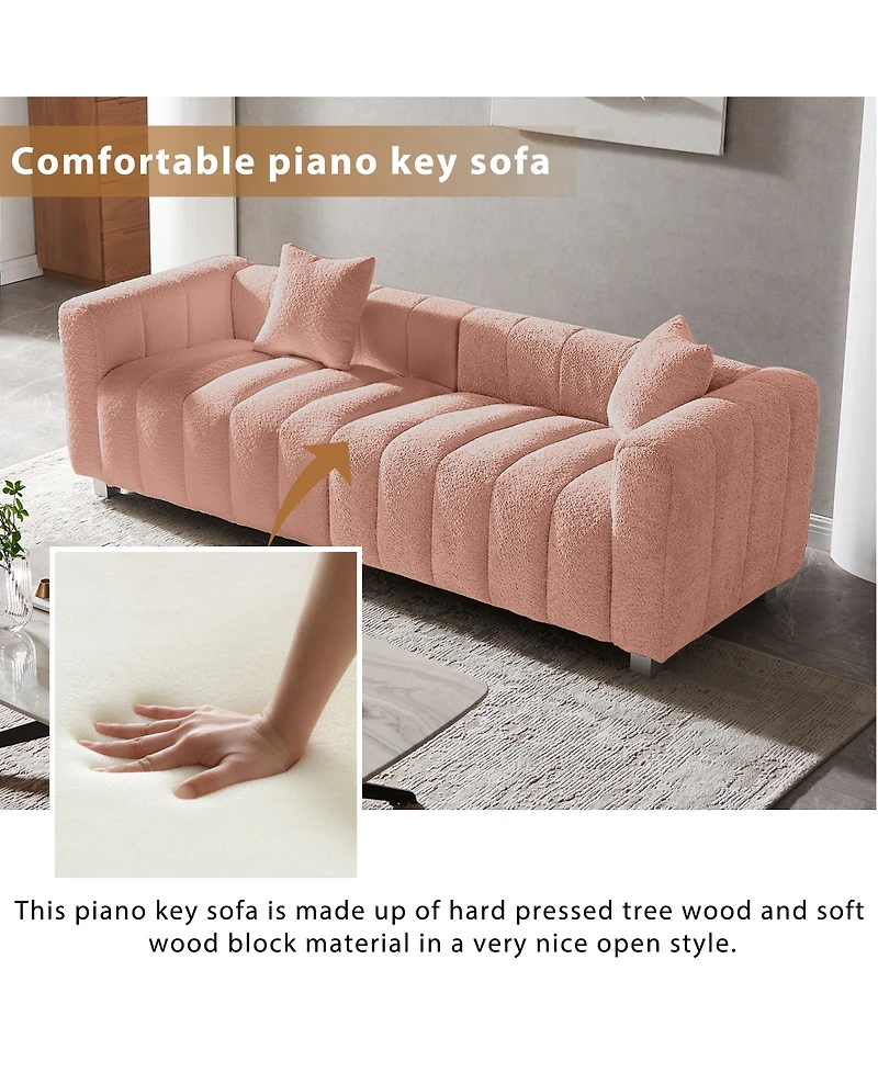 Streamdale Furniture Premium Velvet 3-Seater Sofa with Metal Base and 2 Pillows