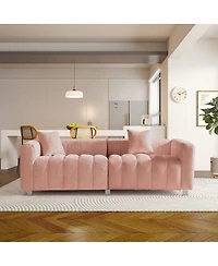 Streamdale Furniture Premium Velvet 3-Seater Sofa with Metal Base and 2 Pillows