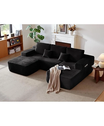 Streamdale Furniture 104" U-Shape Cloud Sectional Sofa with Chaise & Side Pockets, Plush Fabric