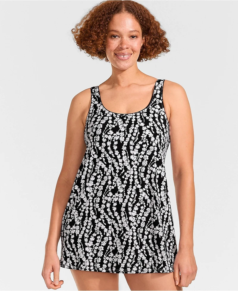 Lands' End Women's Long Torso Scoop Neck Mini Swim Dress Swimsuit