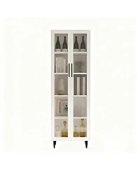 Yigii 71" Glass Door Bookshelf 5-Tier Display Cabinet Narrow Storage