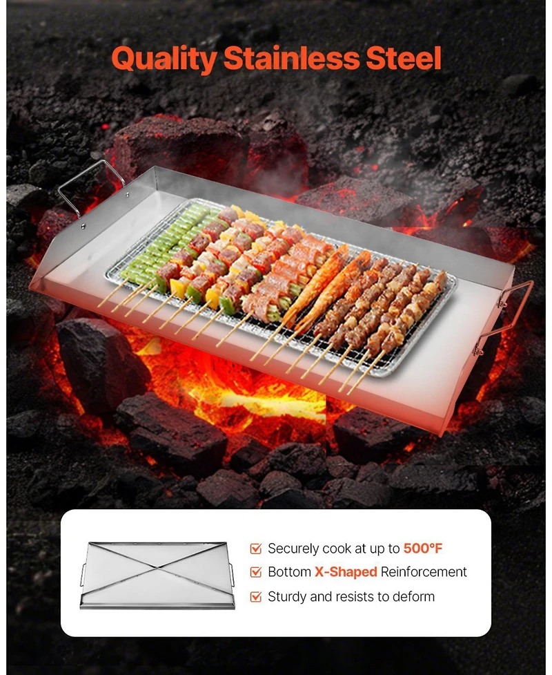 Ecooso 32 x 16 Inch Stainless Steel Griddle Plate for Gas Grill with Handles