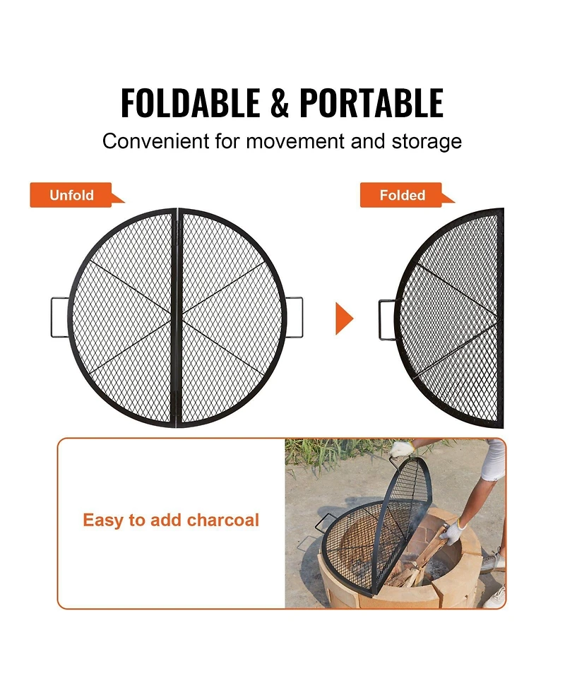 Ecooso 36 Inch Foldable Fire Pit Grill Grate, Heavy Duty Steel Campfire Cooking Grid with Handles