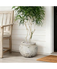 LuxenHome Rustic MgO Planter, 12" Tall x 15.75" Wide Stone-Look Pot for Indoor/Outdoor