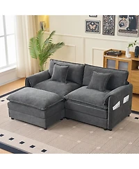Streamdale Furniture Deep Seat Sectional Sofa Cloud Couch with Ottoman, Modern Chenille Comfy Love Seat