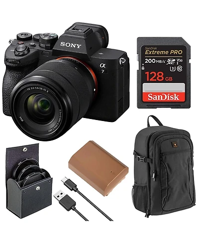 Sony Alpha a7 Iv 4K Ultra Hd Mirrorless Camera with Fe 28-70mm f/3.5-5.6 Oss Ii Lens, Bundle with Extreme Pro 128GB Memory Card, Backpack