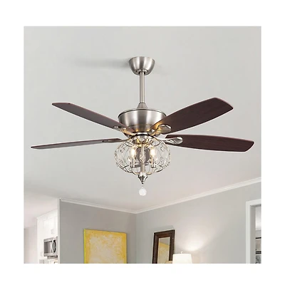 Sofucor 52-inch Modern Farmhouse Brown 5 - Blade Ceiling Fan with Crystal Accents