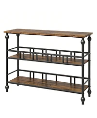 Yigii 43" Console Table 3-Tier Entryway Narrow Sofa Side Shelves Living Room Hallway Bedroom Rustic Brown