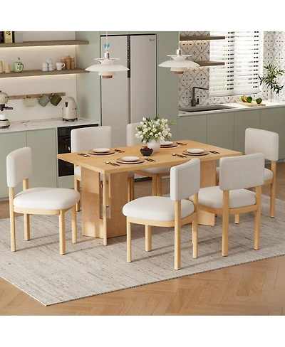 Streamdale Furniture Farmhouse Wood Dining Table Set for 6, 60" Rectangular Table with Upholstered Chairs