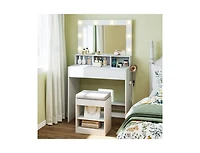 Slickblue Vanity Table Set with Lighted Mirror and Cushion Stool-Black