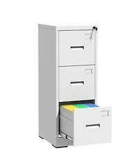 Rainsken 3 Drawer Metal Vertical File Cabinet, Lockable Filing Cabinet with Card Slot, Storage Cabinet for Home Office, Holds A4/Letter/Legal Files