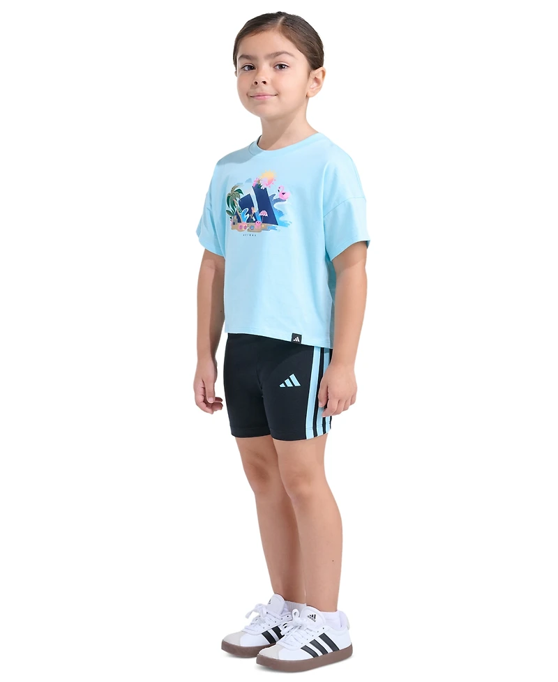 adidas Girls' 2T-6X Short-Sleeve T-Shirt and Bike Shorts, 2-Piece Set