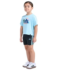adidas Girls' 2T-6X Short-Sleeve T-Shirt and Bike Shorts, 2-Piece Set