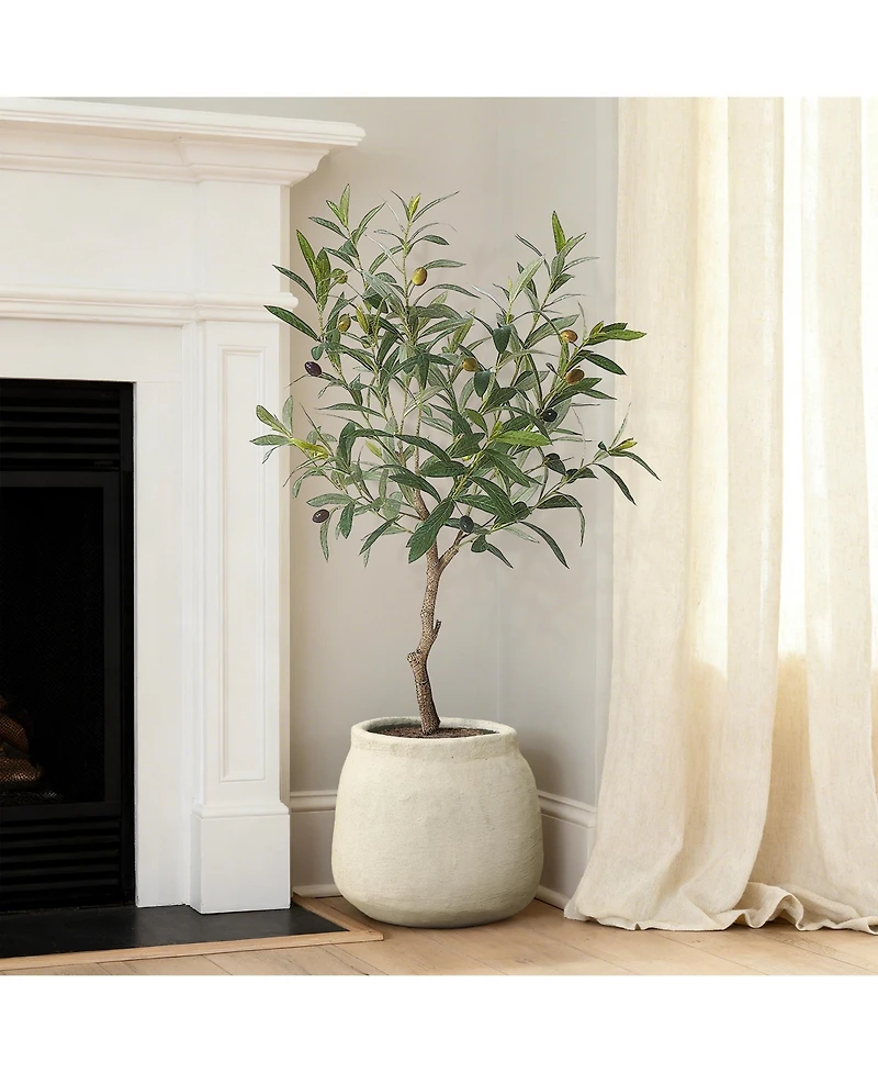 LuxenHome Sahara Stone Planter, 12" Round Cement