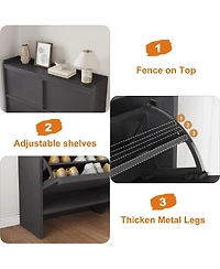 Homfan Shoe Cabinet with 4 Flip Drawers, Hidden Shoe Storage Organizer,Wooden Shoe Rack with Adjustable Shelf, Space-Saving Shoe Cupboard