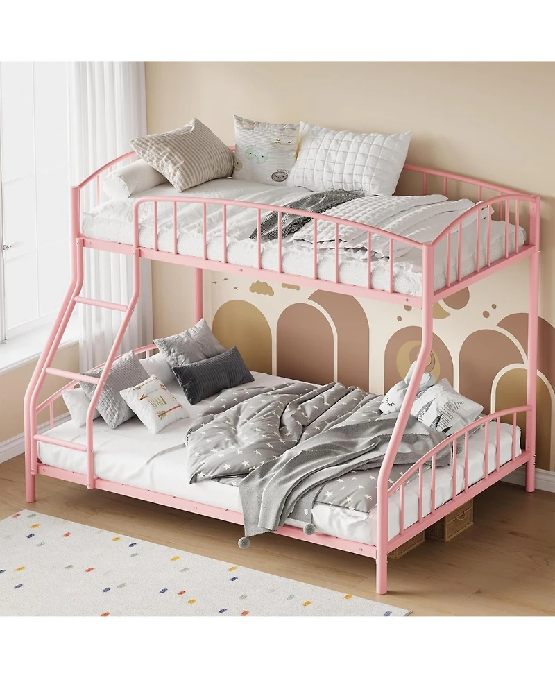gaomon Bunk Bed Twin Over Full with Ladder and Arched Guardrail, Heavy Duty Bunkbeds Frame Sturdy Steel Slats Support for Kids Boys Girls