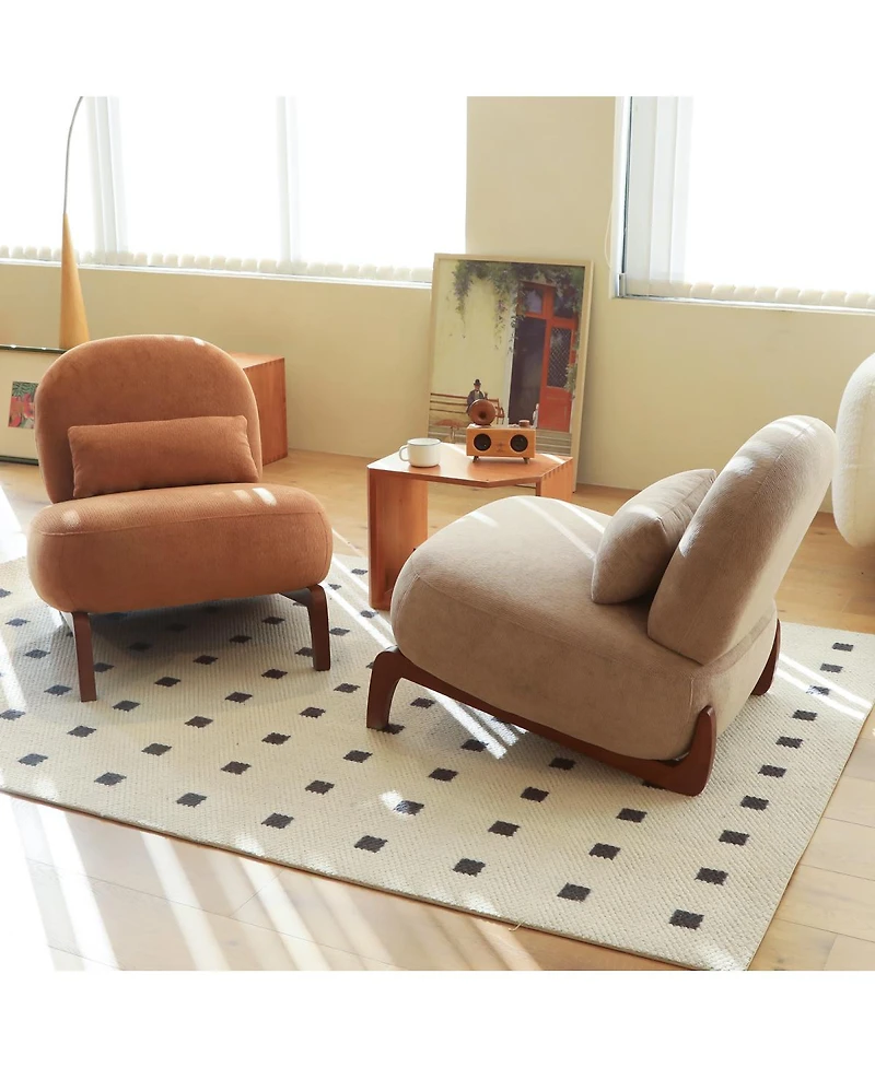 Streamdale Furniture Camel Velvet Accent Chair with Solid Wood Legs