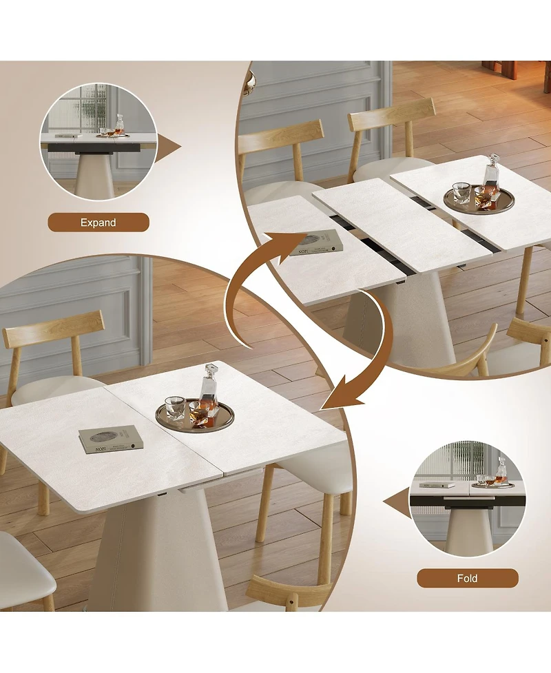 Streamdale Furniture Retractable Rock Slab Dining Table Set