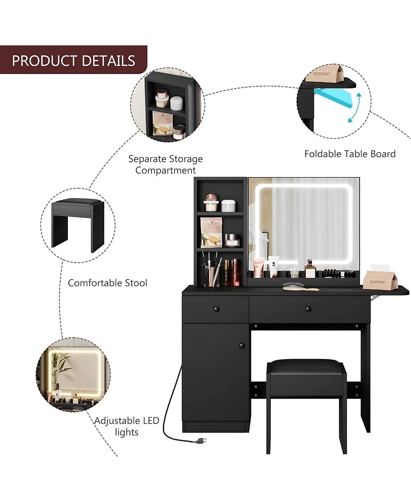 gaomon Makeup Vanity Desk Set with Lighted Mirror, Vanity Table Set for Bedrooms, Apartments, Easy to Assemble