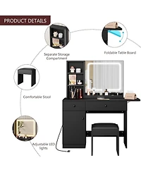 gaomon Makeup Vanity Desk Set with Lighted Mirror, Vanity Table Set for Bedrooms, Apartments, Easy to Assemble