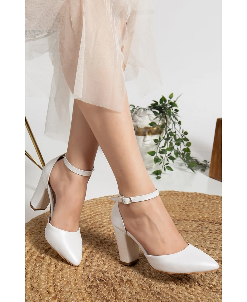 Forever and Always Shoes Rossella Leather Block Heel Pumps