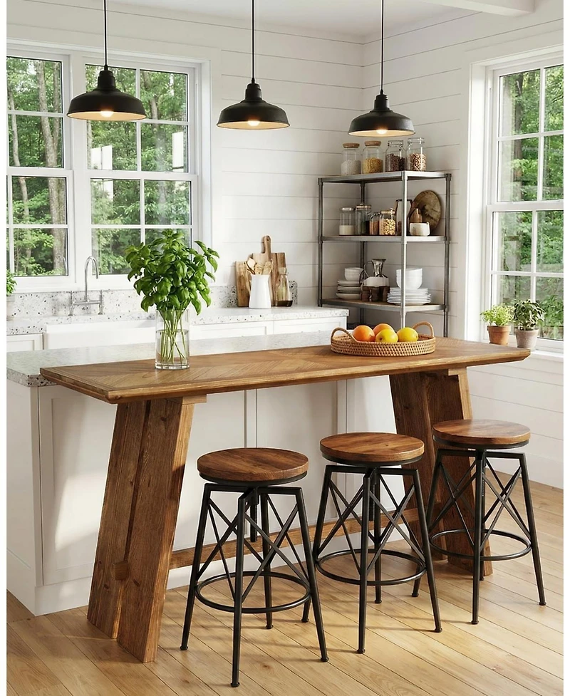Tribesigns Solid Wood Bar Table, 61" Counter Height Table with Parquet Design Tabletop
