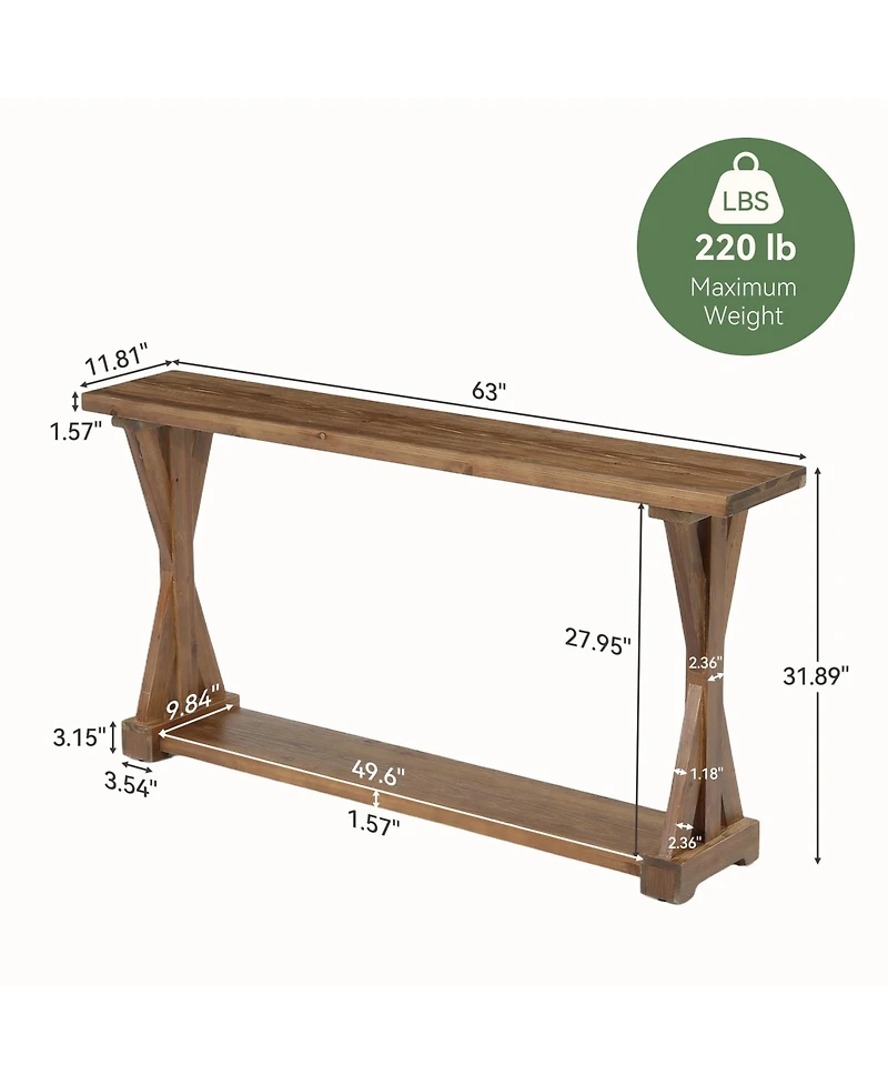 Tribesigns Solid Wood Console Table for Entryway, 63-Inch Narrow Farmhouse Entryway Table, 2-Tier Sofa Console Behind Couch