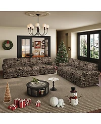 Streamdale Furniture 93.7" Oxford Fabric 4-Seater Cloud Couch with Rolled Arms & Pleated Skirt