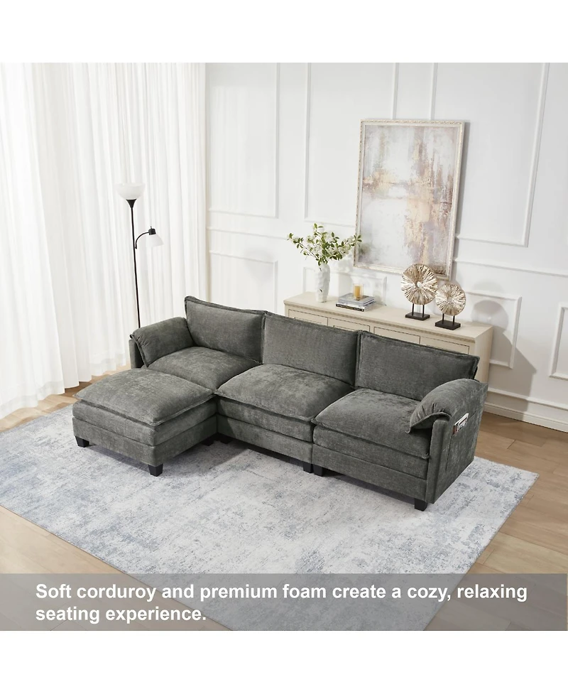 Streamdale Furniture L-shaped sofa with storage, cotton-linen velvet, 3-seater, living room/office