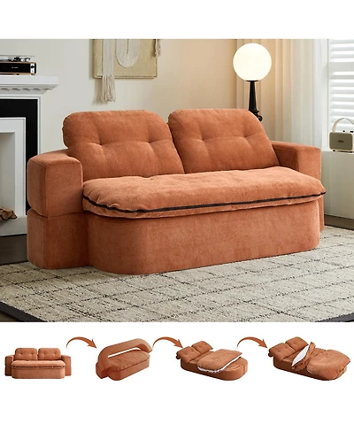Streamdale Furniture Modern Floor Sofa with 2 Pillows, Convertible Corduroy Sleeper Sofa Bed