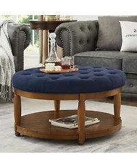 Streamdale Furniture Large Tufted Linen Ottoman Coffee Table with Wood Shelf