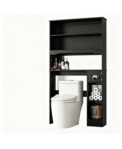 Yigii Over Toilet Storage Cabinet 2 Glass Doors Paper Holder Adjustable Shelves Bathroom Laundry