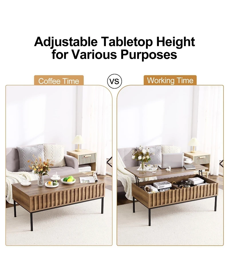 gaomon Mid-Century Modern Lift-Top Extendable Coffee Table with Hidden Compartment