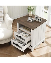 gaomon Farmhouse Nightstand with 2 Drawers, Open Cubby and Charging Station