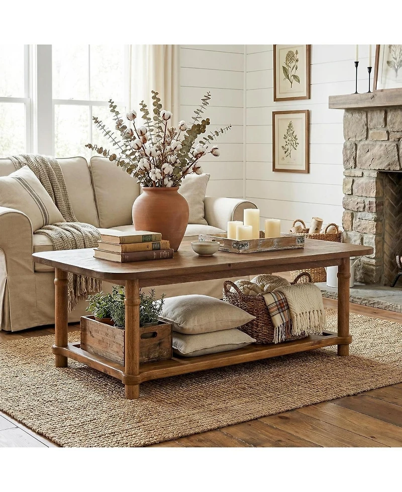 Tribesigns 47" Rectangle Coffee Table, Solid Wood Center Table with 2-Tier Storage