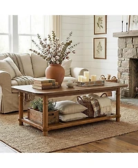 Tribesigns 47" Rectangle Coffee Table, Solid Wood Center Table with 2-Tier Storage