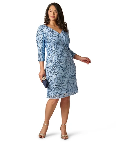 Adrianna Papell Plus Beaded V-Neck Short Dress