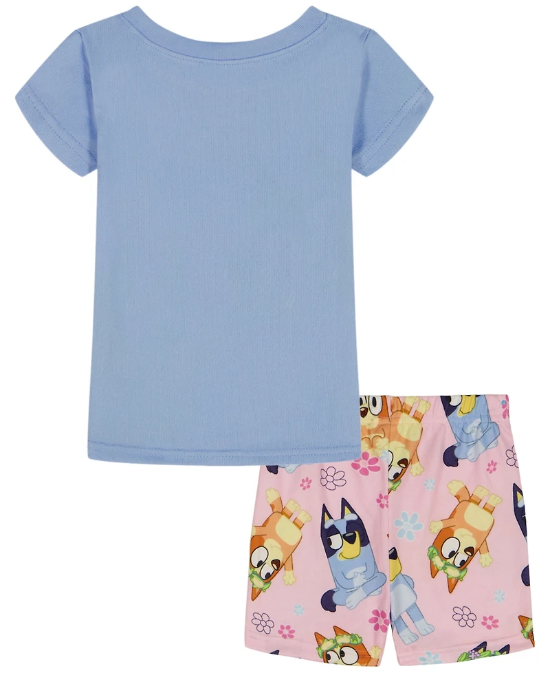 Bluey Girls' 2T-4T Short-Sleeve T-Shirt and Shorts, 2-Piece Set