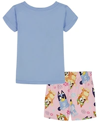 Bluey Girls' 2T-4T Short-Sleeve T-Shirt and Shorts, 2-Piece Set