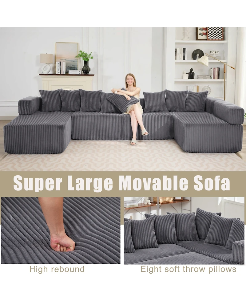 Streamdale Furniture 146" U-Shaped 5-Seat Convertible Sleeper Sectional Sofa w/ 8 Pillows