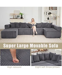 Streamdale Furniture 146" U-Shaped 5-Seat Convertible Sleeper Sectional Sofa w/ 8 Pillows