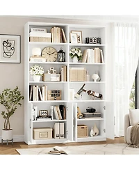 Yigii Bookshelf with Doors 6 Tier Double Wide Tall Storage Cabinet Open Display Shelves
