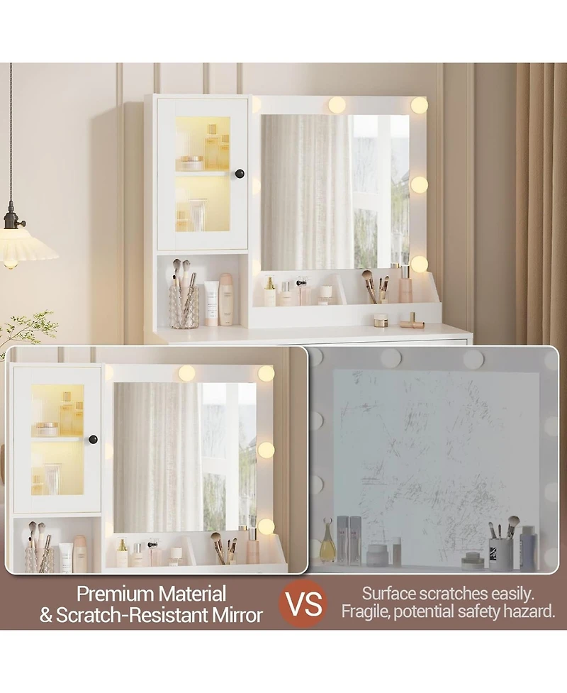 gaomon Makeup Vanity Desk with 3-Color Led Lighted Mirror