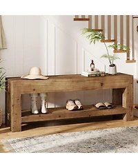 Tribesigns 47.24" Solid Wood Entryway Bench, 2-Tier Narrow Rustic Wooden Shoe Bench