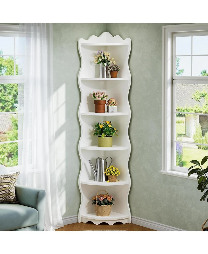 Tribesigns White Corner Shelf, 70.8-Inch Tall Modern Free Standing Corner Bookshelf, 5-Tier Display Corner Bookcase