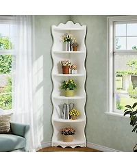 Tribesigns White Corner Shelf, 70.8-Inch Tall Modern Free Standing Corner Bookshelf, 5-Tier Display Corner Bookcase