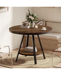 Tribesigns 2-Tier Industrial Round Dining Table, Small Kitchen Dinner Table for 2-4 People, 35-Inch Circle Wood Kitchen Table