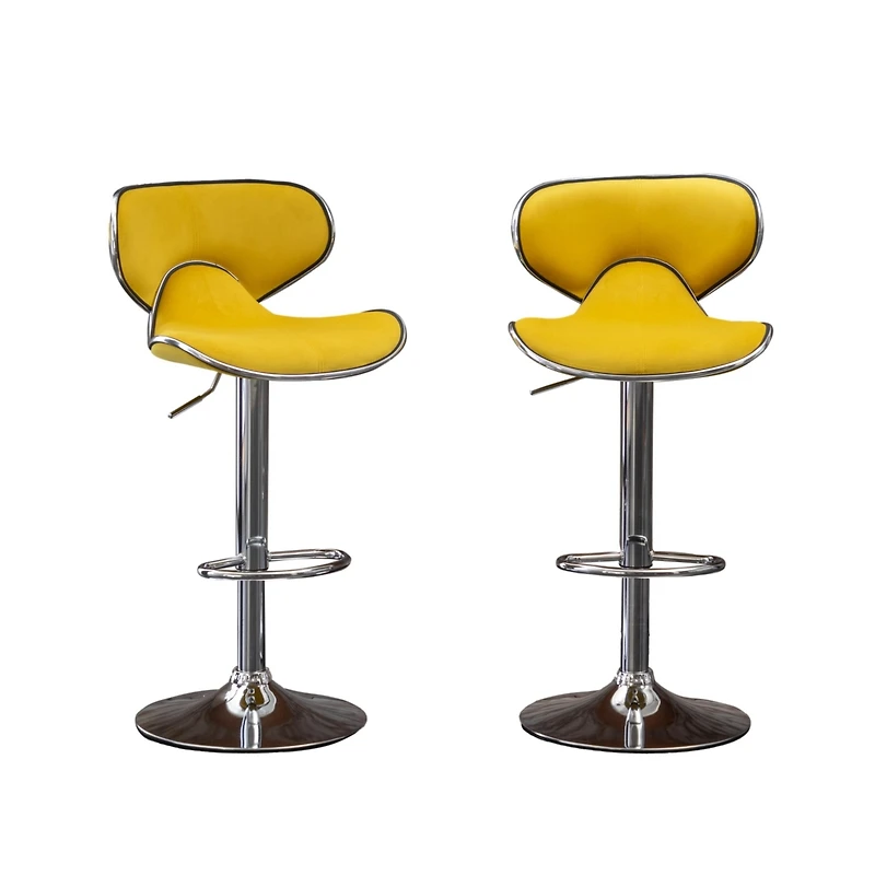 Streamdale Furniture Velvet Upholstered Adjustable Swivel Barstool, Set of 2, Yellow